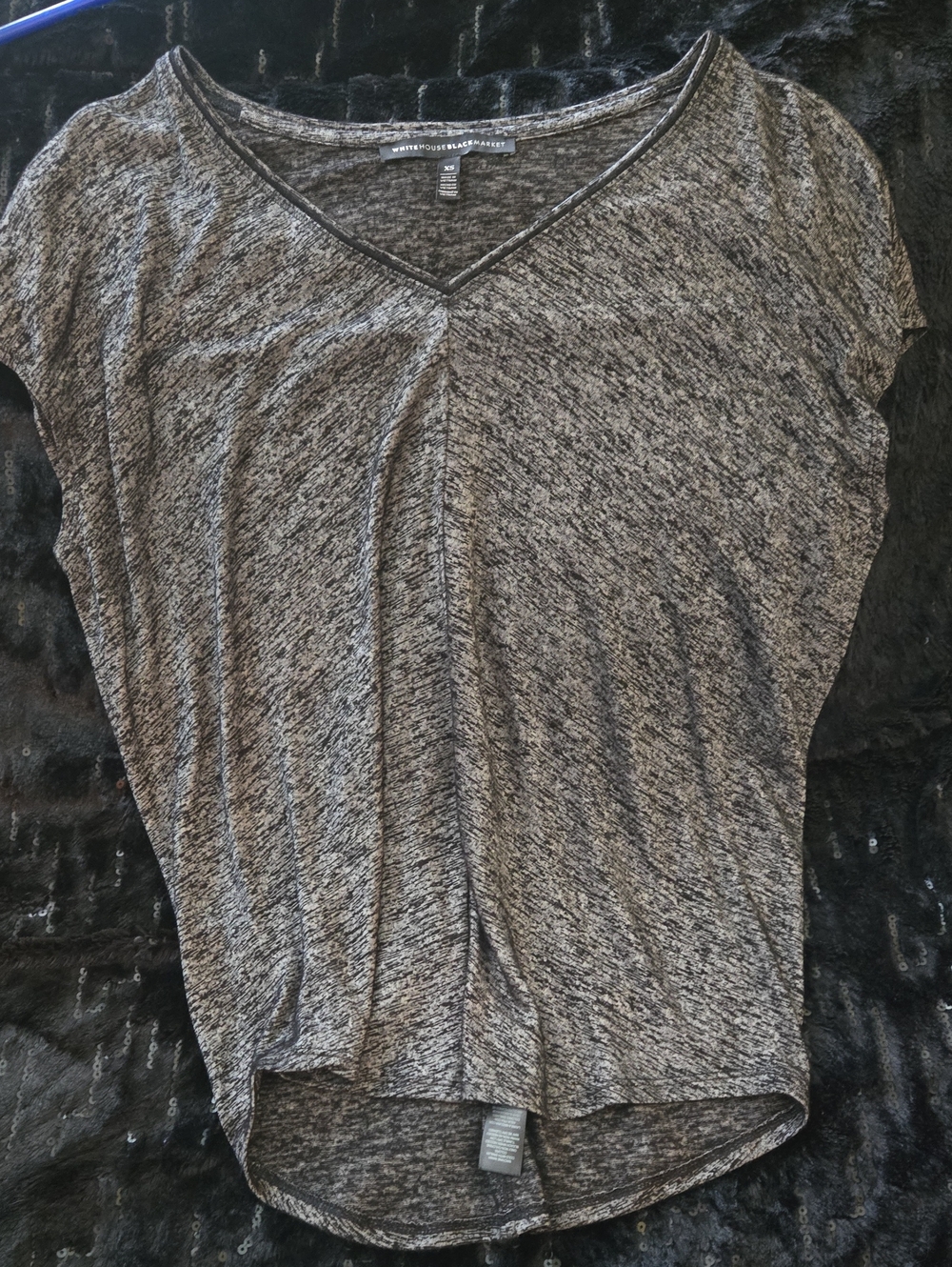 White House Black Market Heathered Gray V-Neck Draped Top